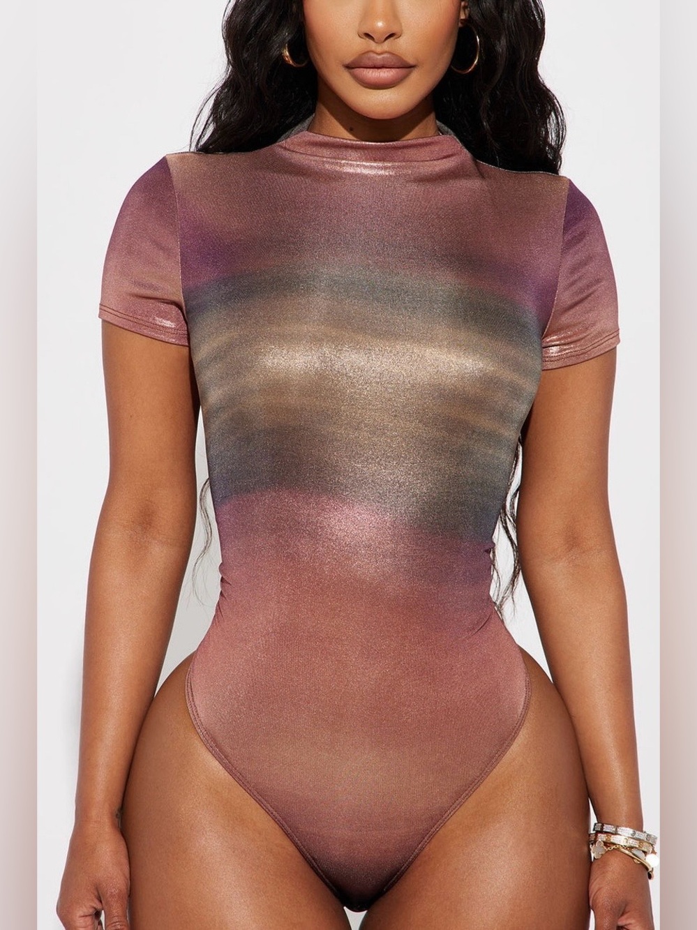 FN Shimmery Ombre Short Sleeve Bodysuit in Mauve and Bronze